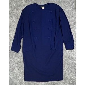 VINTAGE Gillian 100% Pure Wool Shift Dress Women's 14 Blue Union Made in USA